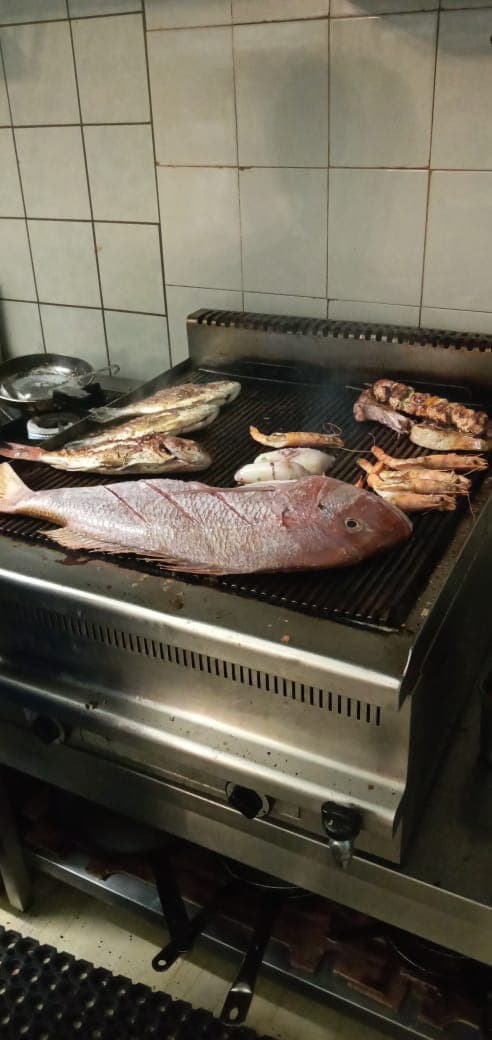 Red snapper, sea bream, prawns and calamari on the grill